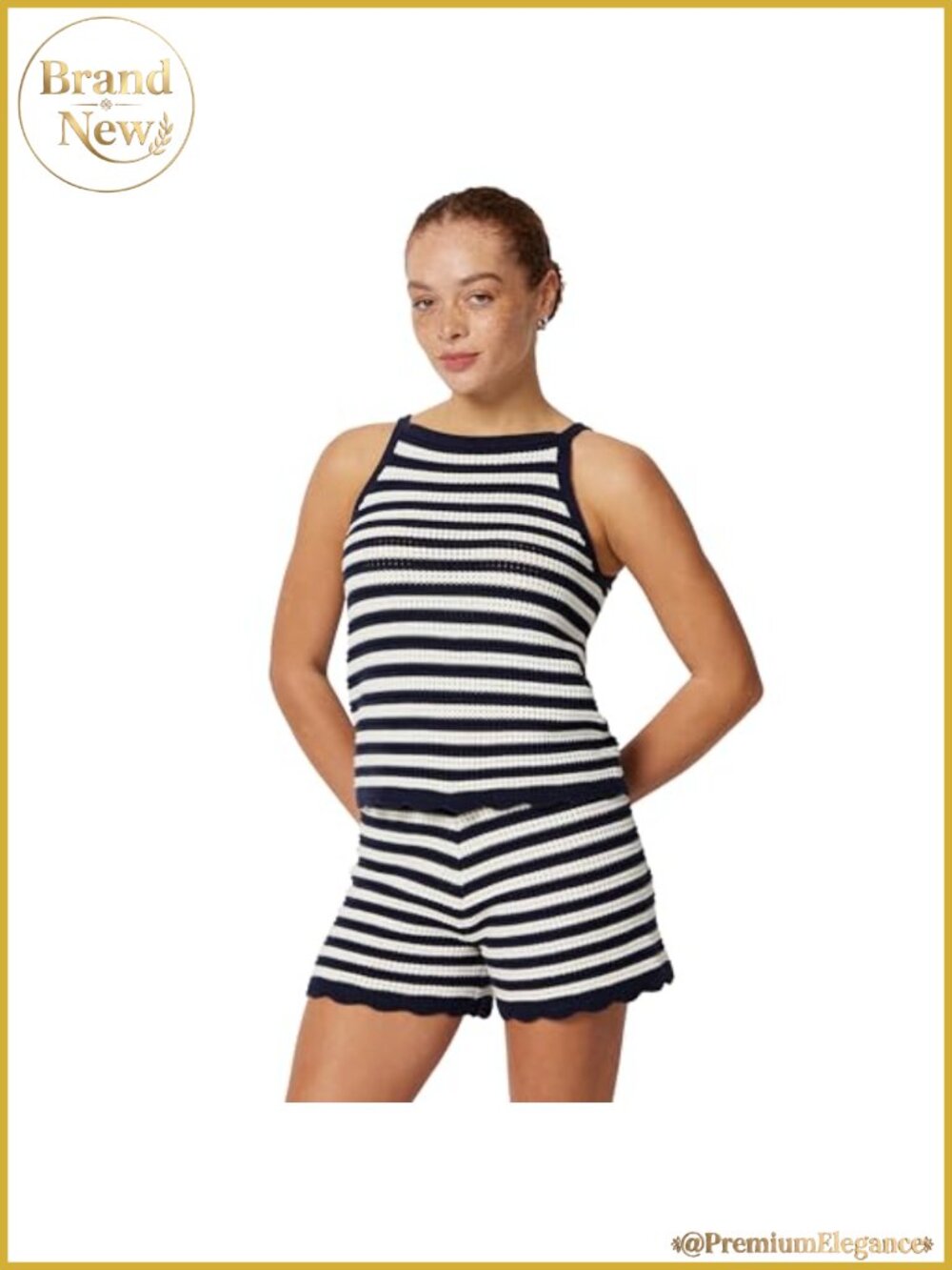 Cotton Knit Sweater and Tank Set with Scallop Hem